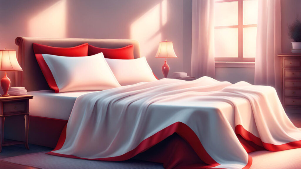 white sheets with red trim